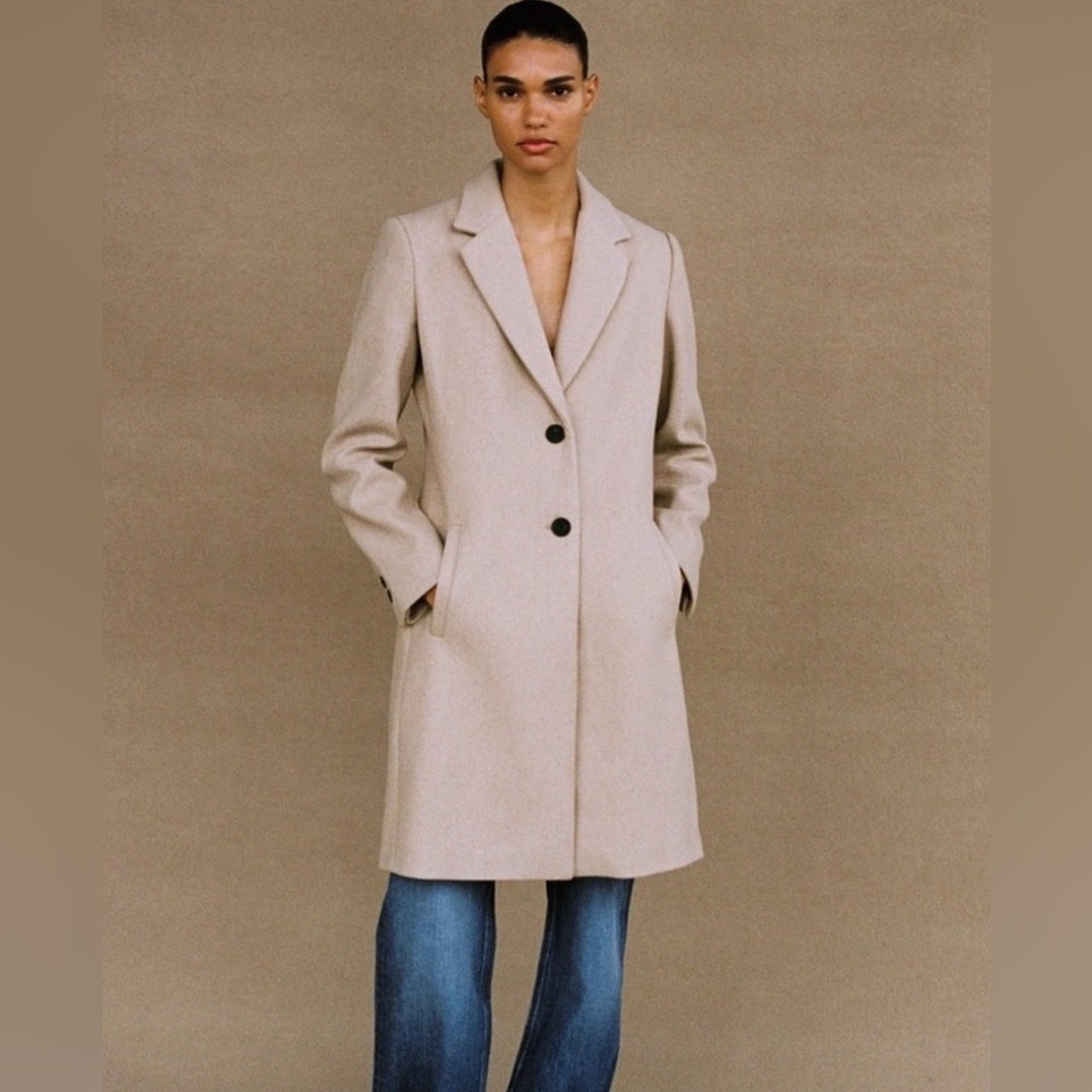 Zara Camel Pea Coat Double Button Long Coat Size XS